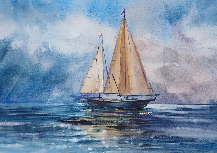 akvarelis Jūras ainava